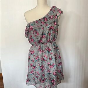 Rue21 Gray and Red Asymmetrical Ruffled Sundress